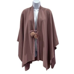 Marc New York Lavender Poncho With Faux Fur Pom Pom Tie One Size